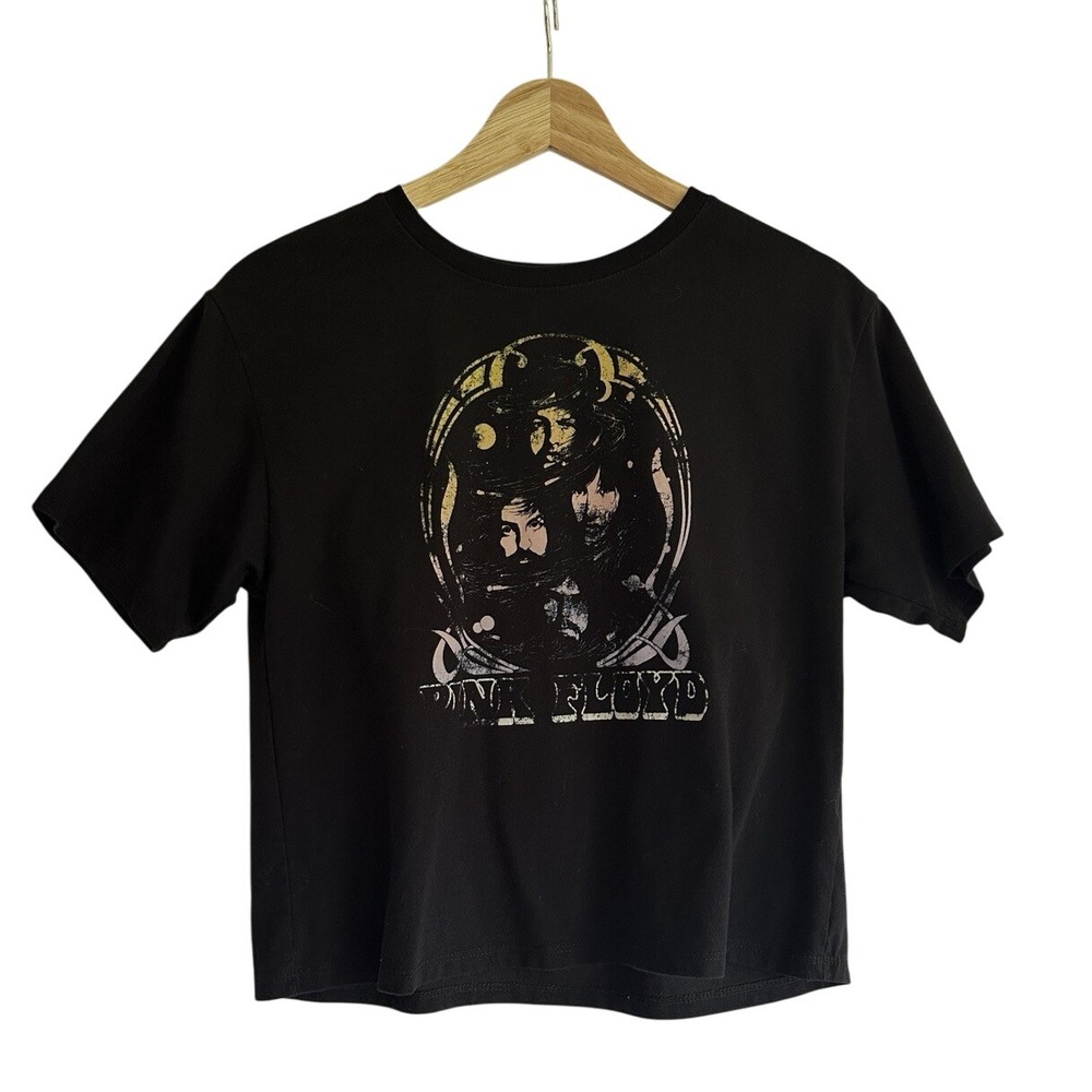 Pink Floyd Women's Medium Black T-shirt Tee Crop Top Short Sleeve Band Retro‎